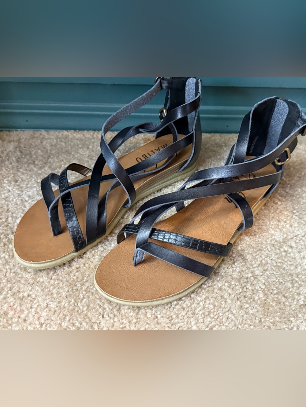 Blowfish Black Strappy Gladiator Sandals, Size 9